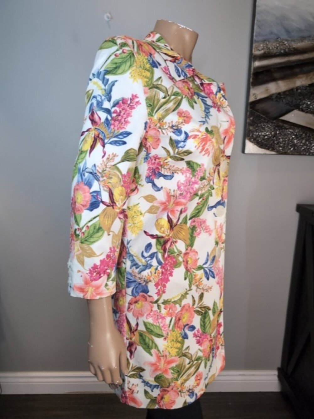 Jessica Floral Blazer Jacket Size 6 Cotton Tailored Mid Length Spring White - Picture 10 of 14